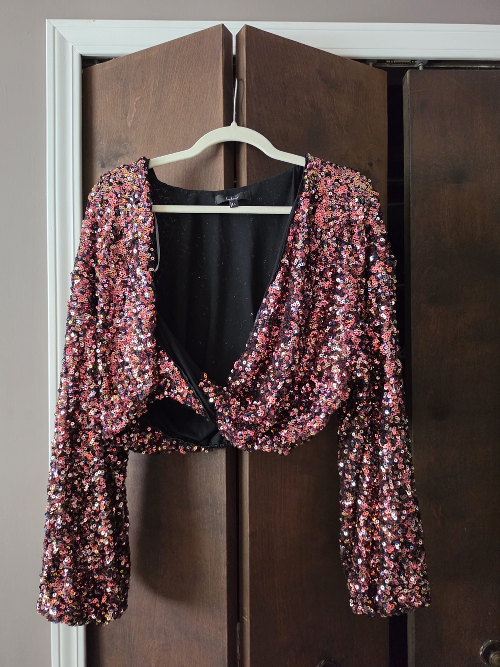 Lulu's Pink Multi Sequin Cropped Wrap Top